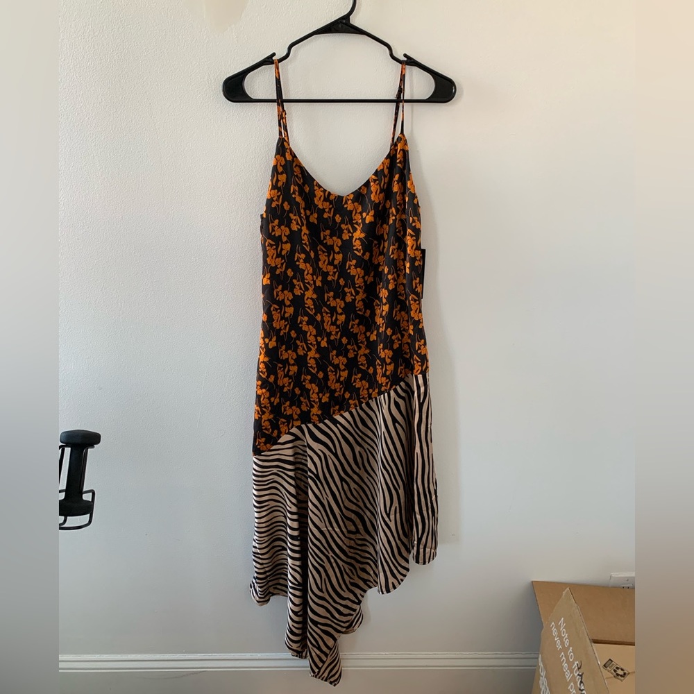 Mixed Fabric Asymmetrical Dress